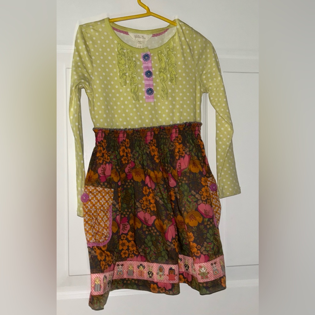 Matilda Jane Size 4 Long Sleeve Light Green Polka Dot Dress